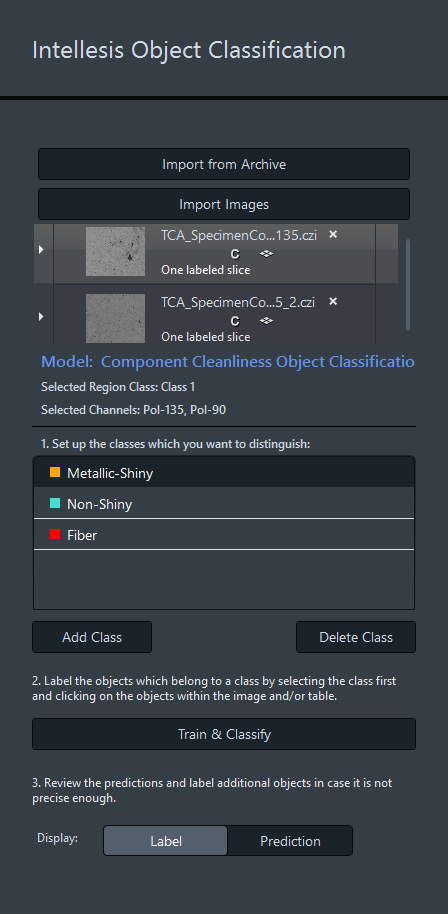 Intellesis Object Classification UI showing class list and image preview with colored outlines