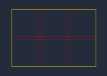 Yellow rectangle frame with red crosshair grid on dark background
