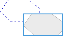 Light gray octagon inside a blue rectangle with a dashed blue polygon above left, partially overlapping
