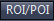 Rectangular toolbar icon with blue top edge and black center labeled ROI/POI