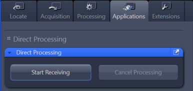 Applications tab Direct Processing widget with 'Start Receiving' button and disabled 'Cancel Processing' button