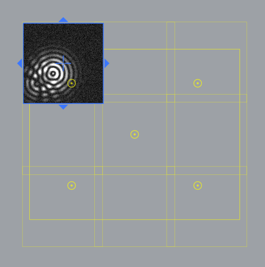 Tiles grid showing five yellow circular support points and a top-left preview image with concentric ring pattern.