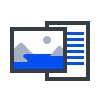 Overlapping image and document icons with blue landscape thumbnail and lined page