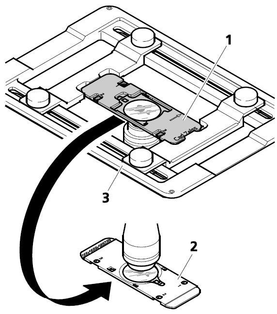 Sample holder (3) with clamping frame (1) securing cover glass (2)