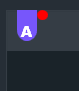 Purple rounded square icon with white letter A and small red dot on dark background.