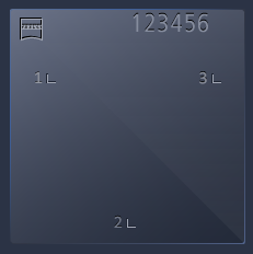 square plate embossed 123456 with small 1L, 3L and 2L labels