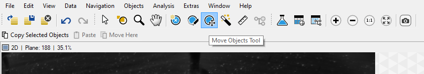 Toolbar showing Move Objects Tool icon with tooltip in the 2D viewer