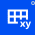 Blue icon with four white grid squares and small xy label at bottom right