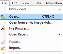 File menu showing Open... option highlighted with CTRL+O shortcut