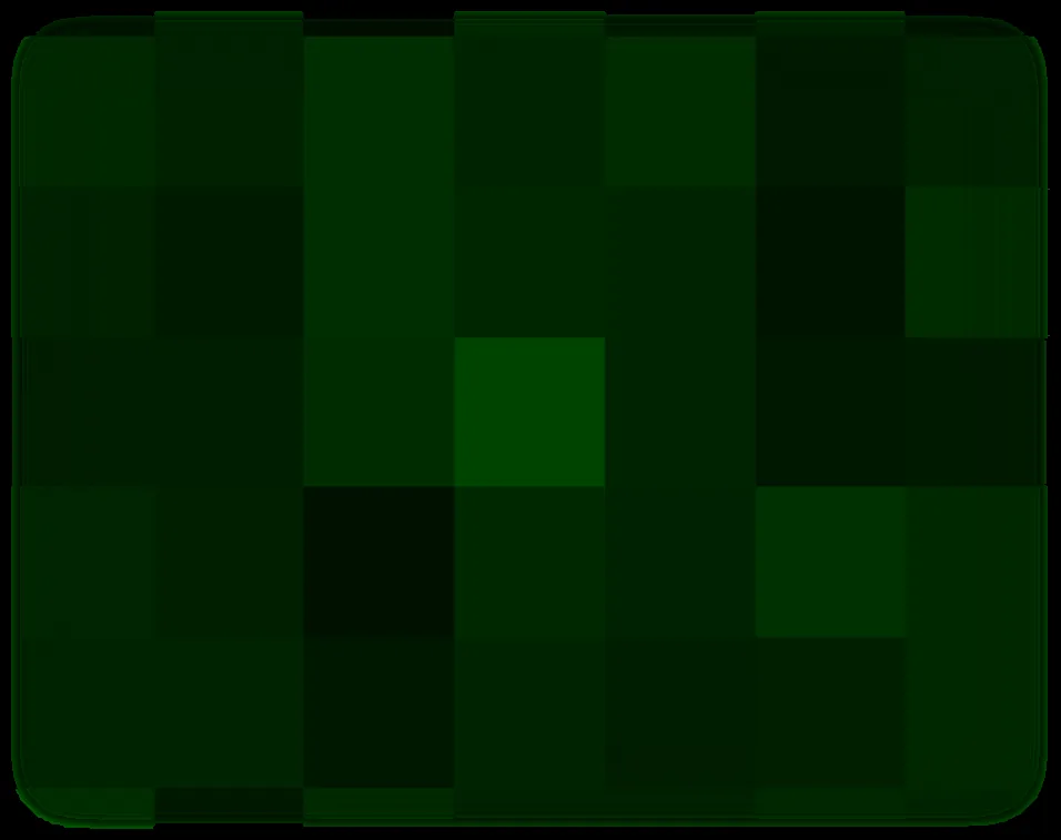 Pixelated grid of dark and lighter green squares inside a rounded-rectangle dark green background