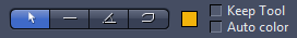 Toolbar with blue Select button and tool icons, yellow color square, and checkboxes labeled Keep Tool and Auto color