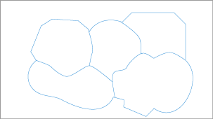 White background with thin blue outlines of five adjacent shapes: polygon, oval, octagon, rounded blob, and star