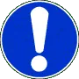 Blue circular sign with a centered white exclamation mark