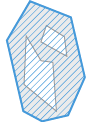 Irregular blue polygon with diagonal gray hatch fill and a small white polygonal hole inside