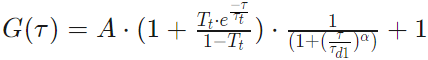 G(τ)=A·(1+Tt·e^{-τ/τt}/(1-Tt))·1/(1+(τ/τd1)^α)+1