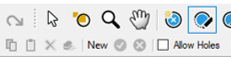 Row of gray toolbar icons including curved arrow, pointer arrow, yellow circle, hand, globe, and blue circular tool