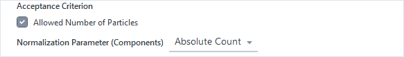 Acceptance Criterion with 'Allowed Number of Particles' checked and Normalization Parameter set to 'Absolute Count'