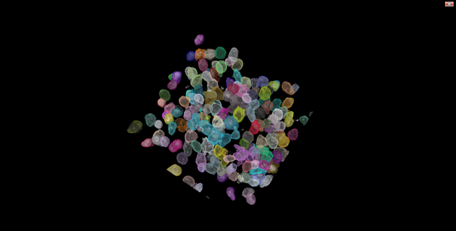 Cluster of multicolored translucent blobs on a black background