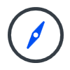 Compass icon with blue needle inside gray circular border