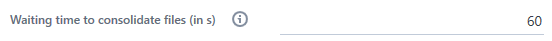 Row labeled 'Waiting time to consolidate files (in s)' with info icon and value '60' to the right