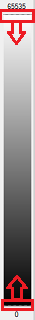 Vertical grayscale bar with red downward arrow at top, red upward arrow at bottom and label 65535 at top