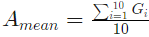 A_mean = (Σ_{i=1}^{10} G_i)/10