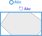 Gray octagon in blue rectangle with a small blue circle labeled Abc and a nearby dashed blue Abc label