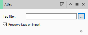 Atlas panel with Tag filter input and checked 'Preserve tags on import' option
