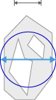 Gray octagonal outline with a blue circle inside and horizontal double-headed blue arrow marking the circle's diameter