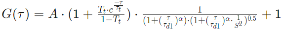 G(τ)=A·(1+Tt·e^{-τ/τt}/(1-Tt))·1/((1+(τ/τd1)^α)·(1+(τ/τd1)/s^2)^0.5)+1