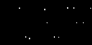 Black background with scattered small white dots and pixel clusters