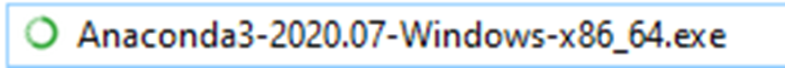 Filename bar reading Anaconda3-2020.07-Windows-x86_64.exe with green circle icon