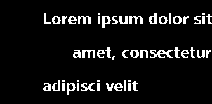White centered text lines 'Lorem ipsum dolor sit', 'amet, consectetur', 'adipisci velit' on black background
