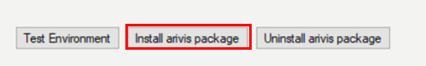 Buttons row showing 'Install arivis package' button highlighted