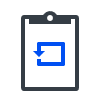 Clipboard icon with blue square containing a curved left arrow