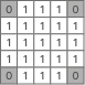 Grid of digits showing a larger centered square of 1s surrounded by 0s