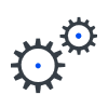 Two gray gears icon with blue centers