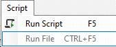 Script menu showing Run Script   F5 and Run File   CTRL+F5 options