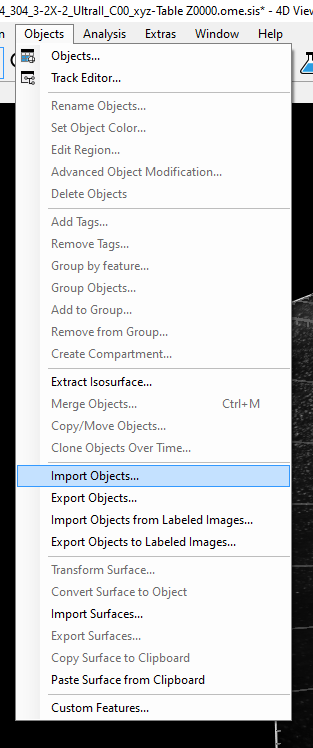 Application Objects menu dropdown with 'Import Objects...' option highlighted