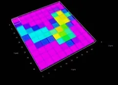 3D colored grid of square boxes on black background