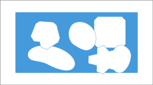 White page with blue inset containing five shapes: polygon, oval, square, rounded blob, and star overlapping an oval