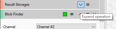 Result Storages: Blob Finder entry with green square and Channel: Channel #2