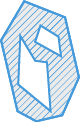 Irregular blue-outlined polygon with diagonal blue-striped fill and a central white geometric cutout