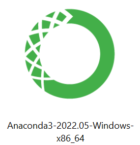 Green Anaconda logo above text Anaconda3-2022.05-Windows-x86_64