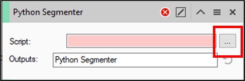 Python Segmenter panel with Script field empty and ellipsis (...) button outlined in red