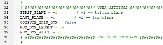 USER_SETTINGS code: FIRST_PLANE=-1 LAST_PLANE=-1 NUM_BOX_LENGHT=14 NUM_BOX_WIDTH=2; 3D colored boxes with blue point cloud